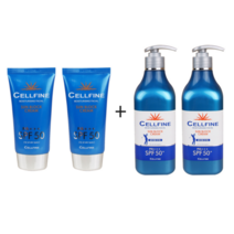 셀파인썬크림 70ml 500ml SPF50+ PA+++ 백탁 눈시림 끈적임 유분기 없는 촉촉한 수분 알로에 셀파인 대용량 바디 선크림 선로션 선밀크 스포츠 여드름 피부과 선스크린, 2개, 70ml+500ml