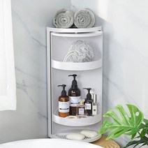 IYES 부착식 벽걸이 욕실 주방 소품 3단 코너 수납장 벽선반 360도 회전 방수효과 IY-YS03