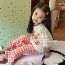 아짱 키즈여아 여름신상 헬로체크나팔상하세트