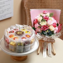 VIP 떡케이크 C 선물세트 생일 케익 기념 생신 칠순, VIP 떡케이크 C+꽃다발20송이+리본/거치대