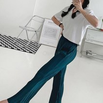 옷자락 [옷자락] 여자 비비드 플리츠 스판 부츠컷 바지