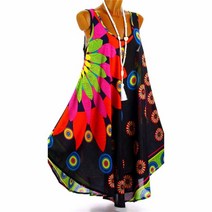 여성 플러스 사이즈 이탈리아 꽃 인쇄 Boho 민소매 Sundress 숙녀 휴가 해변 복장