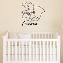 인테리어 아기방 어린이 DIY 가정 된 덤보 벽 데칼 사용자 정의 이름 비닐 스티커 동물 만화 홈 아트 방 보육 코끼리 장식 s484, [02] 74x76 cm, [11] 21 teal