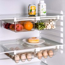 냉장고 정리 트레이 냉동고 슬라이딩 수납 슬라이드 케이스 키친 선반, 서랍형냉장고트레이_투명