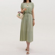 스타일온미 소프트데일리 허리 스트링 스카시 배색 캡소매 니트 원피스