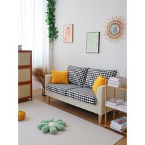 케이로 주니어 쇼파 거실 침실 2인용 2인용소파 작은 심플한 모던 가구 린넨 북유럽 아이방꾸미기, 흑백 격자 + 베이지