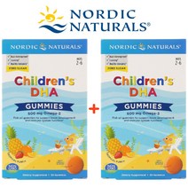 (1+1) 노르딕내추럴스 칠드런 DHA 2-6세 유아 어린이 오메가3 구미 젤리 과일맛 600mg 30정 2팩