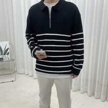 스트릿제이 하찌 카라 스트라이프 반집업 니트