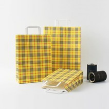 [이지포장] 노랑체크무늬 종이쇼핑백(사이즈-3종류 100매), 100매