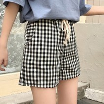 [오름새음상회]여자 체크 숏팬츠 허리밴딩 캐주얼룩 여름 반바지