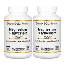 캘리포니아골드뉴트리션 마그네슘 비스글리시네이트 Albion TRAACS® 200mg 베지 캡슐 240정, 2개