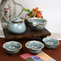 예쁜잔 천목 이중시유 청연잎 3인다기세트-72394EA, CR_ 본상품선택