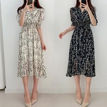 패스타임 잔잔한 시폰 수목화 플레어 원피스