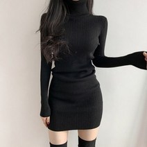 봄 귀여운 슬림 파티 드레스 L 긴팔 2컬러 터틀넥 여자 니트 스키니 칼집 빈티지