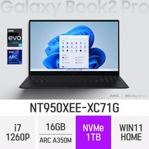 삼성 갤럭시북2 프로 NT950XEE-XC71G - 인텔 12세대 i7 WIN11 Arc A350M 휴대용 대학생 고성능 고사양 그래픽작업용 가벼운 초경량 대학생 노트북, Win11 Home, 16GB, 1TB