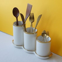 깔끔한 고급 수저통 위생적인 도자기 물빠짐 구멍 숟가락 젓가락 유아 수저 정리 홀더 예쁜 부엌 주방 수저 꽂이 트레이, 3단 세트