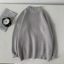 겨울스웨터코디 솔리드 무지 숄더 퍼프 슬리브 와이드 루즈핏 남성 코트 라운드넥 가을 CHIC 이너 니트 2512849790
