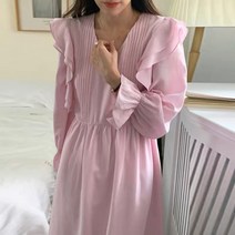 우아한 브이넥 플라워 스트랩 퍼프 원피스 롱스커트