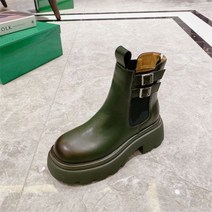 여성 가죽 레이스업 하이힐 마틴 롱 부츠 키높이 워커 마틴 통굽 웨지 구두 패션 신발 벨트 버클 쿠션