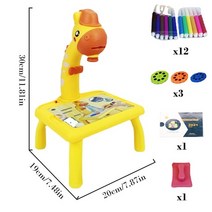 나무 화판 미니 이젤 children art drawing toy led 프로젝터 테이블 painting board toy, 노란색 세트