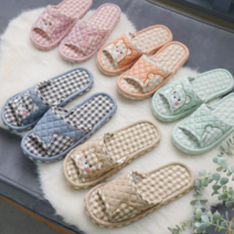 3중 바닥 체크 곰돌이 누빔 패브릭 슬리퍼 (5color) 커플 실내화, 베이지(남)
