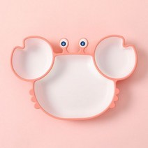 Hibobi-아기 그릇 접시 숟가락 실리콘 흡입 음식 식기 BPA 없음 미끄럼 방지 아기 요리 어린이를 위한 게 먹이, Pink Crab
