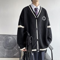 브이넥니트가디건 카키브라운 학원 무드 남자 봄 가을아메카지 클래식 OVERSIZE 키치한 스웨터 코트 2686524763