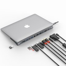 도킹 스테이션 맥북용 멀티 허브 노트북 멀티독 독, 4K+듀얼HDMI+기가랜+100W PD0.2m