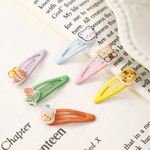 어린이 캐릭터 귀여운 머리핀 귀여운 작은 동물 미니 콩 물방울 집게 비비 집게 머리 장식 세트, C형 미니 콩 물방울 집게(합금+아크릴 6개)