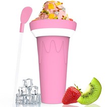 LATIBELL 슬러시 메이커 컵 슬러시 컵 메이커 스퀴즈 쿨 스터프 이중 레이어 실리콘 슬러시 컵 499.1g(16.9온스) 여름 쿨링 컵 빨대 및 스푼 포함 라이트 핑크, Light Pink