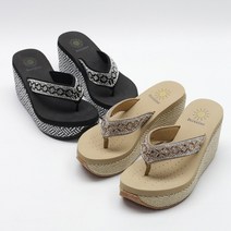 프리티슈 블링블링 핫픽스 통굽 웨지 쪼리 뮬 슬리퍼 9.5cm