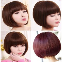 숏 컷 통가발 커트 가발 반가발 여자 단발 짧은 머리 헤어 미용 소품 셀프 덧 붙임 연출 패션 자연스러운 여자 인조모 고급 볼륨 원형 탈모 엠자 커버 가르마 여우 붙이는 아기 앞, 골드브라운