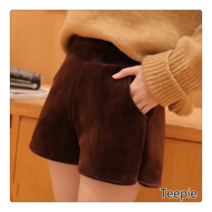 티피/Teepie 새로운 가을 겨울 모델 하이 웨이스트 모직 반바지 겨울 핫 모델