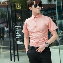 남성케쥬얼셔츠 그린 트렌드 멋진 솔리드 무지 슬림 반팔 와이셔츠 캐쥬얼 여름 얇은 639056803