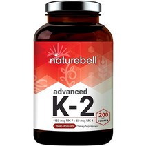 Advanced Vitamin K2 Supplement with MK-7 MK-4 200 mcg 200 Capsules Vitamin K2 Complex Supplement Supports Joint and Heart Health Non-GMO, One Size, 상세 설명 참조0