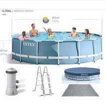 INTEX 인텍스 프리즘 원형 풀장 4.27m 높이 1.07 m 정화필터펌프 풀장덮개 사다리 바닥천 5종세트 특대형 26720KR