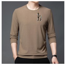 가을 2023 년 새 긴팔 티셔츠 남자 단색 셔츠 남자 올매치 라운드 넥 쿨 실크면 베이스