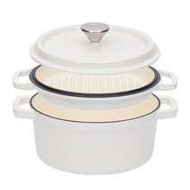 노르디쿡 인덕션 IH 에나멜코팅 주물 무쇠 냄비, 22cm 화이트, 화이트, 냄비:지름220mm/총길이 
         277mm/ 높이145mm
그릴팬:지름220mm/총길이 
         280mm/높이35mm