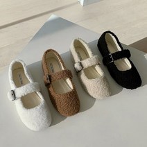 모니카 귀여운 뽀글이 플리스 플랫 드라이빙 털 퍼 슈즈 사각코 메리제인 스트랩 빈티지 로맨틱 캐주얼 여자 겨울 구두 기모 안감 데일리 신발 1cm 225mm~250mm