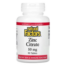 내추럴 팩터스 Natural Factors 구연산 아연 50mg 정제 90정, 4개