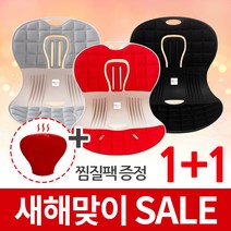 트러블체어 + 냉온찜질팩 자세교정 좌식의자 허리건강 등받이 의자 행사, 레드+블랙