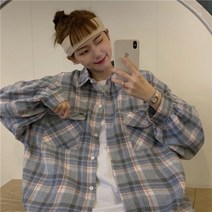 여성 블라우스 셔츠 박시 체크 이일화 여자 남방 면 고방 펀칭 면접용 반팔 목프릴 하늘색 한소희 체크 구름 수애