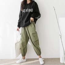 스타일오늘 카고 스판 바지 여성 배기 조거팬츠 바지 오버핏 빅사이즈