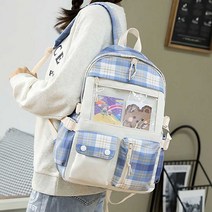 여자 10대 20대 여행 코디 러블리 스타일 체크 백팩, 그린