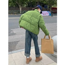 그린 스탠드 칼라 짧은 다운 패딩 재킷 여성 2022 새로운 겨울 한국 스타일 두꺼운 느슨한 패딩 재킷 유행