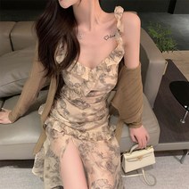 봄 여름 원피스 캐주얼 휴양지 스커트 반팔 플라워 패턴 옐로우 프렌치 화보 민소매