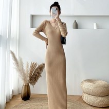 브이넥 니트 원피스 22년 가을 슬림핏 롱스커트 FC2716