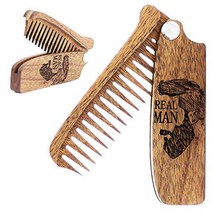 Beard Comb for Men - Pocket Folding Combs for Mustache & Hair. Travel Natural Wooden Comb with Real, 1, Blue