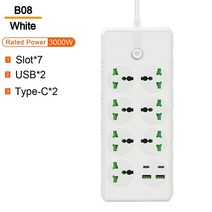 타워멀티탭 USB Multiprise 스마트 홈 전원 스트립 확장 전기 콘센트 C PD 포트 범용 소켓 EU 미국 영국 플매트 카펫 러그 어댑터, [02] 미국 플매트 카펫 러그, [04] B08 White