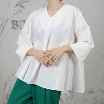여성 브이 훌 A라인 와이드 턴업소매 블라우스